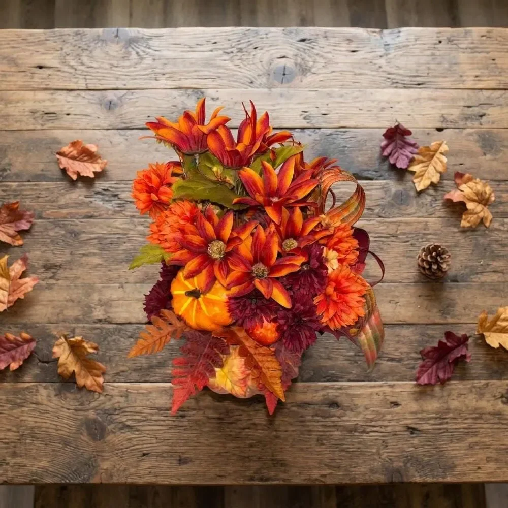 Fall Floral Pumpkin Centerpiece | Rustic Fall Floral Decor | Autumn  Arrangement